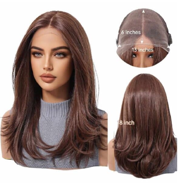 Γυναικεία περούκα Full lace 13x6 (αόρατη εφαρμογή) σε καστανό χρώμα συνθετική υψηλής ποιότητας 18 inches - Image 2