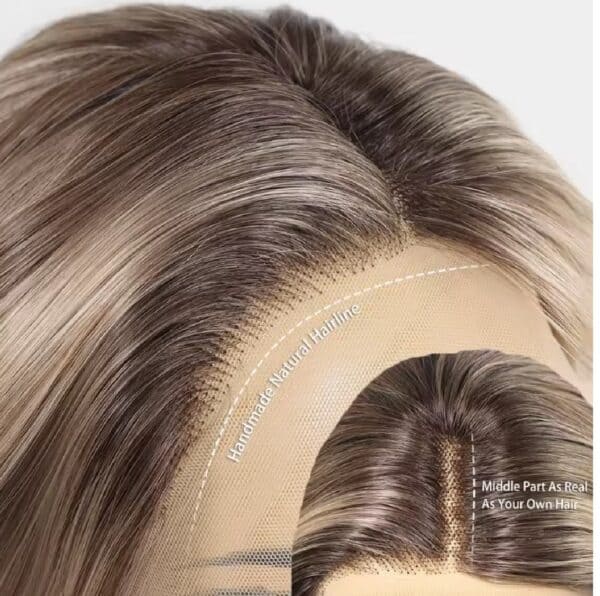 Γυναικεία περούκα Full lace 13x4 (αόρατη εφαρμογή) σε καστανό με ανταύγειες συνθετική υψηλής ποιότητας 12 inches - Image 2