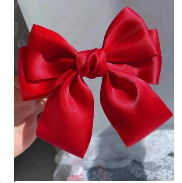 Clip -Κοκαλάκι μαλλιών Σάτεν μεγάλος φιόγκος 13cm - Glossy Red - Image 3