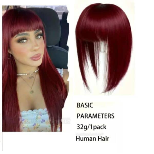 Γυναικείο Topper Τουπέ κορυφής μαλλιών από φυσική τρίχα με 3 κλιπ στήριξης -Κόκκινο Ρουμπινί χρώμα  16 inches - Image 2