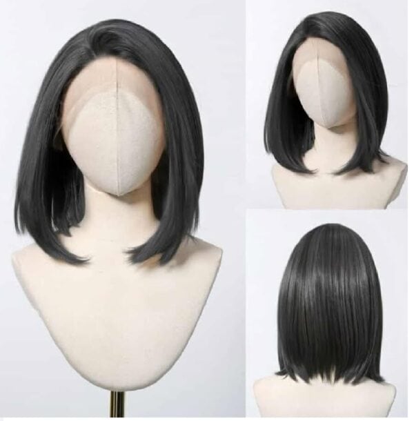 Γυναικεία περούκα Full lace 13x6 (αόρατη εφαρμογή) σε μαύρο χρώμα συνθετική υψηλής ποιότητας 12 inches - Image 2