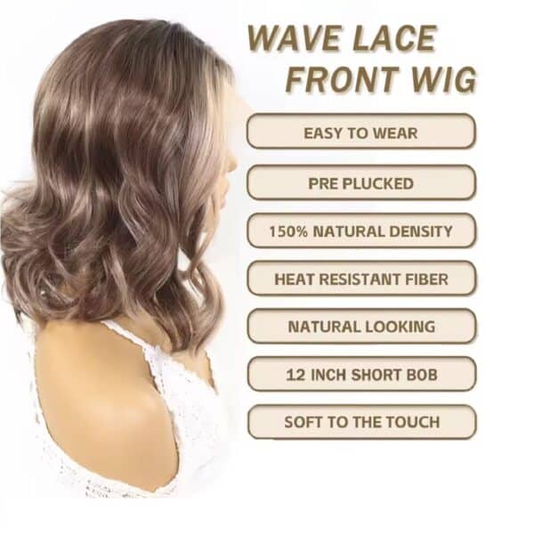 Γυναικεία περούκα Full lace 13x4 (αόρατη εφαρμογή) σε καστανό με ανταύγειες συνθετική υψηλής ποιότητας 12 inches - Image 4