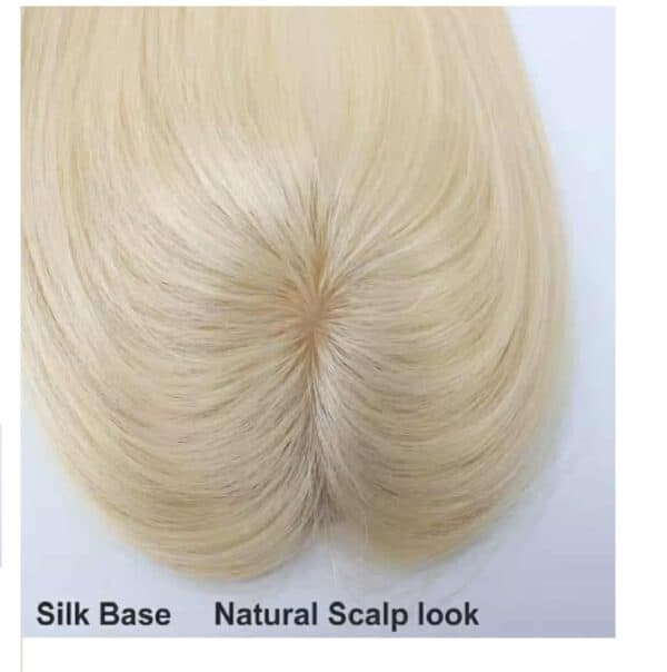 Γυναικείο Topper Τουπέ κορυφής μαλλιών από φυσική τρίχα Silk base ( όψη δέρματος στην χωρίστρα ) - Ξανθό 12 inches - Image 2