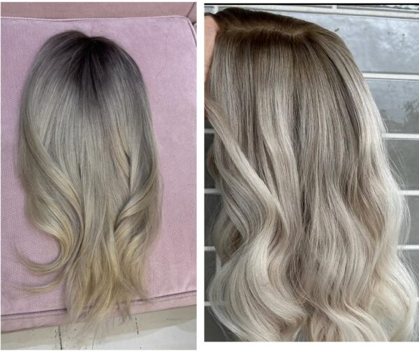 Γυναικείο Topper Τουπέ κορυφής μαλλιών από φυσική τρίχα με διάφανη βάση 15cm*18cm - Ξανθό ombre Balayage 16 inches - Image 2