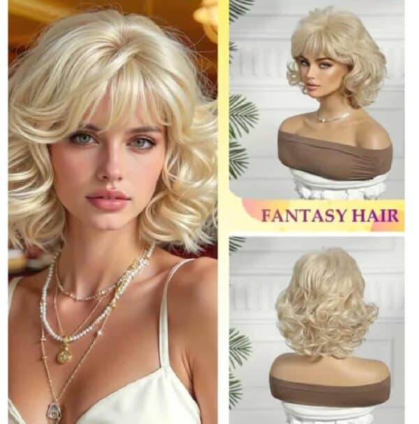 Γυναικεία Περούκα συνθετική υψηλής ποιότητας κυματιστή σε ξανθό χρώμα 12 inches - Image 2