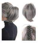 Ποστίς Κότσος συνθετική τρίχα υψηλής ποιότητας με κλάμερ τοποθέτησης- Γκρι σκούρο χρώμα