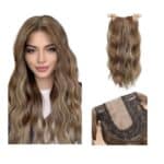 Γυναικείο Topper Τουπέ κορυφής μαλλιών με κλιπ μεγάλης επιφάνειας και lace front (διαφάνεια) 20 inches - Καστανό με ανταύγειες  χρώμα - Image 2