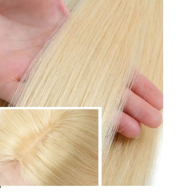 Γυναικείο Topper Τουπέ κορυφής μαλλιών από φυσική τρίχα  Full lace ( ραμμένο σε διαφάνεια ) - Ξανθό 16 inches - Image 3