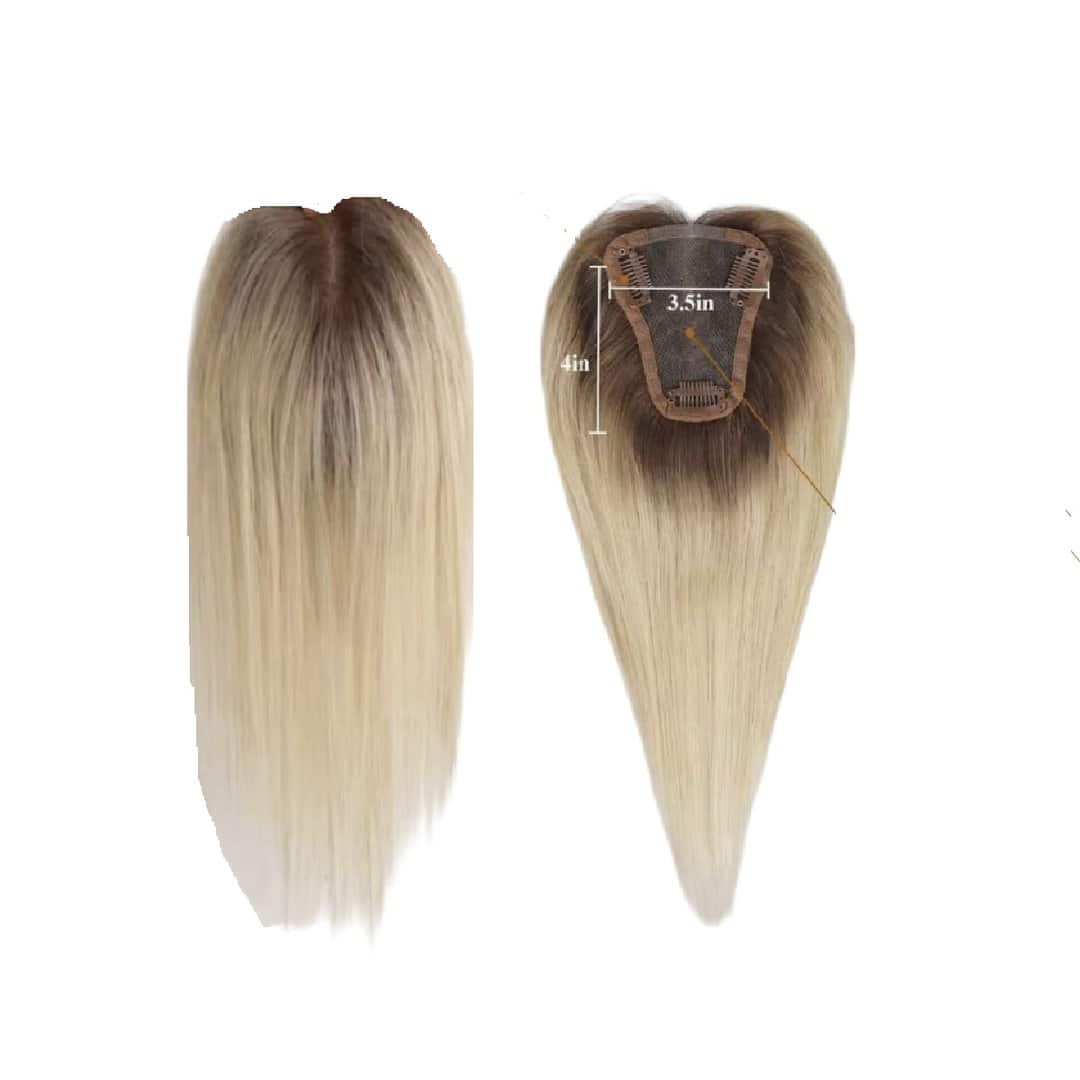 human-hair-topper-hairloss-alopecia-thinner-woman Γυναικείο Topper Τουπέ κορυφής μαλλιών από φυσική τρίχα Full lace ( ραμμένο σε διαφάνεια ) - Ξανθό ombre σκούρη ρίζα 12 inches - Image 1