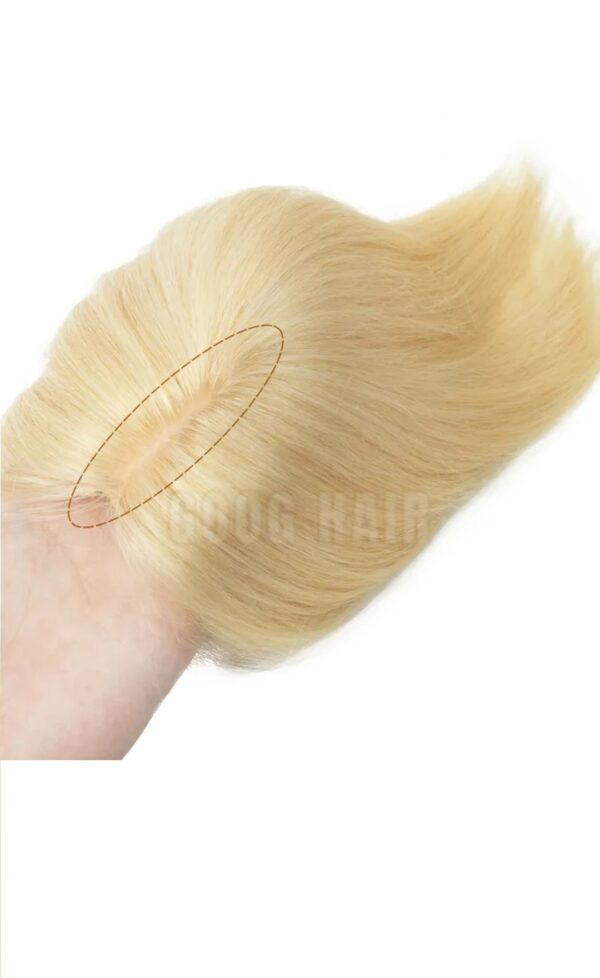 Γυναικείο Topper Τουπέ κορυφής μαλλιών από φυσική τρίχα  Full lace ( ραμμένο σε διαφάνεια ) - Ξανθό 12 inches - Image 3