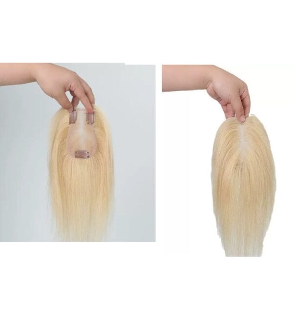 Γυναικείο Topper Τουπέ κορυφής μαλλιών από φυσική τρίχα  Full lace ( ραμμένο σε διαφάνεια ) - Ξανθό πλατινέ 12 inches - Image 3