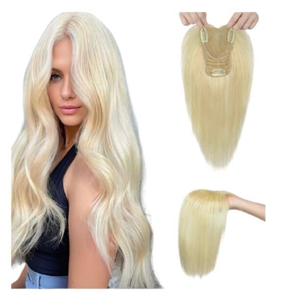 Γυναικείο Topper Τουπέ κορυφής μαλλιών από φυσική τρίχα  Full lace ( ραμμένο σε διαφάνεια ) - Ξανθό 12 inches - Image 2