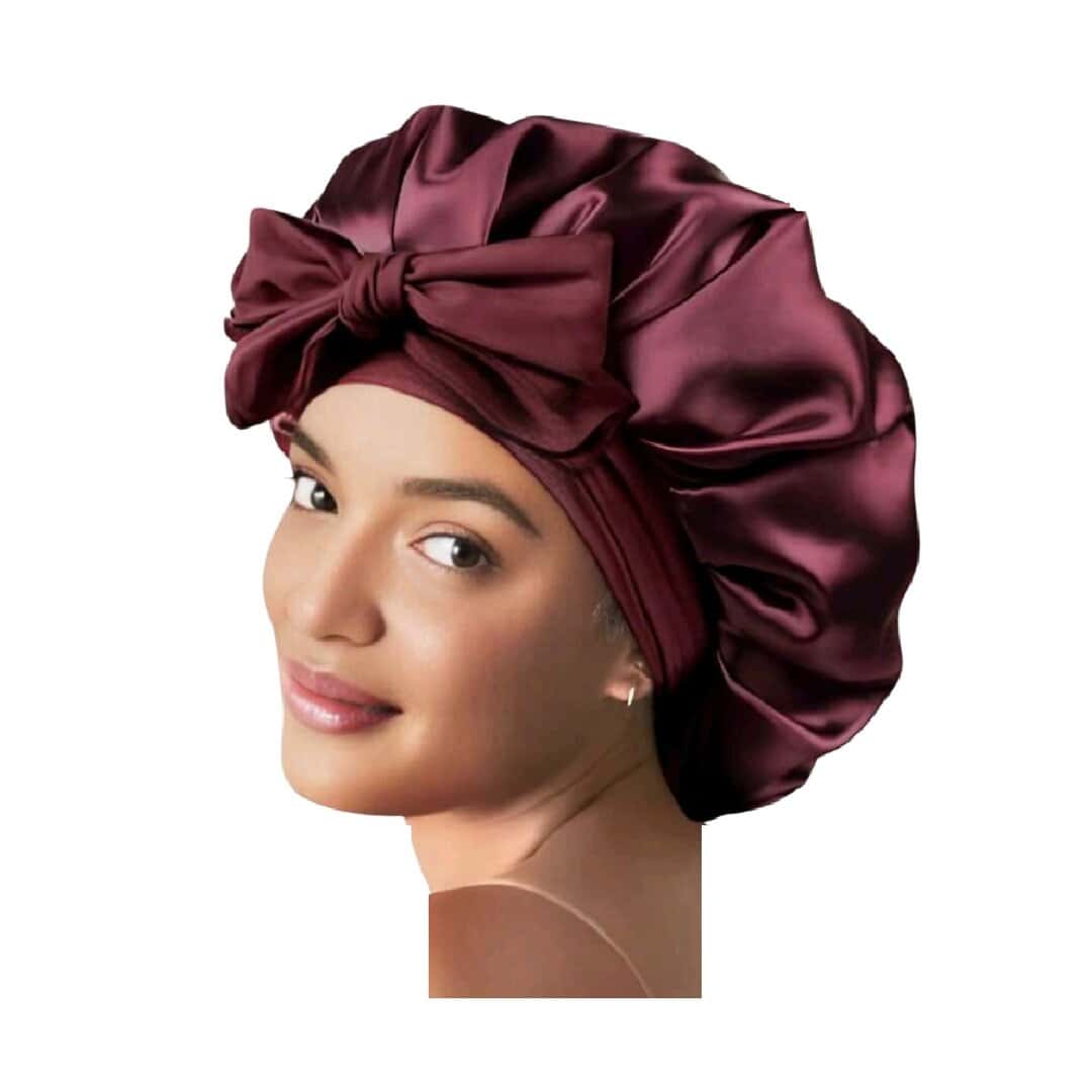 silk-bonnet-burgundy-night-turban-woman-hair Γυναικείο Υφασμάτινο Μαλακό Τουρμπάνι μαλλιών Ύπνου Bonnet Burgundy - Image 1