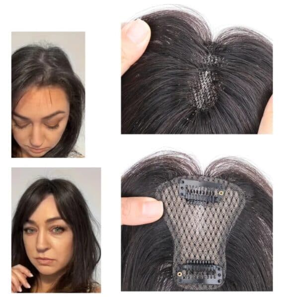 Γυναικείο Topper Τουπέ κορυφής μαλλιών από φυσική τρίχα  Full lace ( ραμμένο σε διαφάνεια ) - Φυσικό Μαύρο χρώμα 11 inches - Image 2