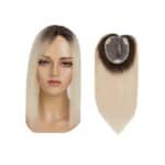 Γυναικείο Topper Τουπέ κορυφής μαλλιών από φυσική τρίχα  Full lace ( ραμμένο σε διαφάνεια ) - Ξανθό ombre σκούρη ρίζα 14 inches