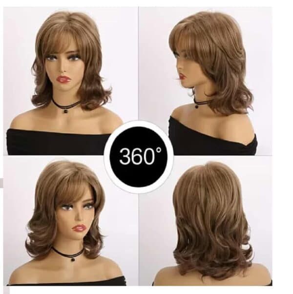 Γυναικεία περούκα curly σε καστανό ανοιχτό χρώμα με αφέλειες συνθετική υψηλής ποιότητας 15 inches - Image 2