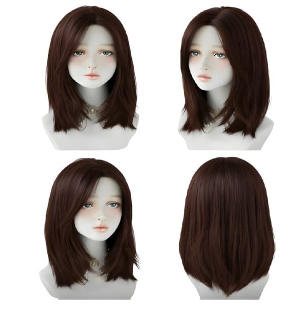 Γυναικεία περούκα curly σε καστανό  χρώμα με αφέλειες συνθετική υψηλής ποιότητας 15 inches - Image 2