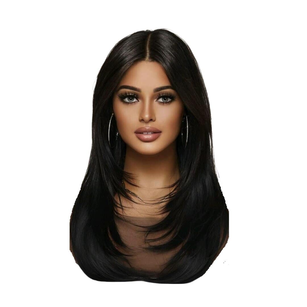 black-long-wig-woman-hairloss-cancer-style Γυναικεία περούκα σε μαύρο χρώμα συνθετική υψηλής ποιότητας 26 inches - Image 1