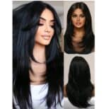 Γυναικεία περούκα σε μαύρο χρώμα συνθετική υψηλής ποιότητας 26 inches - Image 2