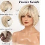 Γυναικεία περούκα σε ξανθό χρώμα με σκούρη ρίζα συνθετική υψηλής ποιότητας 10 inches - Image 2