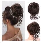 Ποστίς Κότσος με λάστιχο και αφέλειες συνθετική τρίχα υψηλής ποιότητας - Καστανό σκούρο με αφέλειες χρώμα