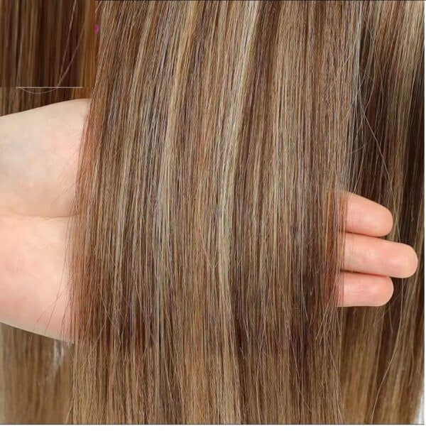 Γυναικείο Topper Τουπέ κορυφής μαλλιών από φυσική τρίχα  - Καστανό με χρυσές μελί ανταύγειες p4-27 16 inches - Image 2