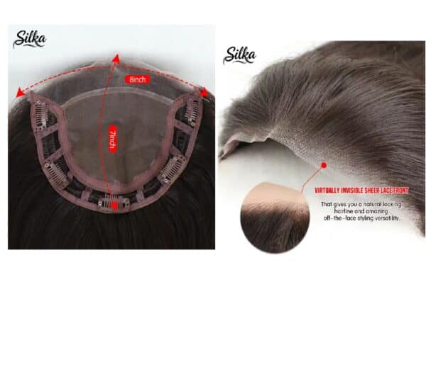 Γυναικείο Topper Τουπέ κορυφής μαλλιών με κλιπ μεγάλης επιφάνειας και διάφανη χωρίστρα 18 inches συνθετική τρίχα Kanekalon- Ξανθό με ανταύγειες και σκούρη ρίζα χρώμα - Image 4