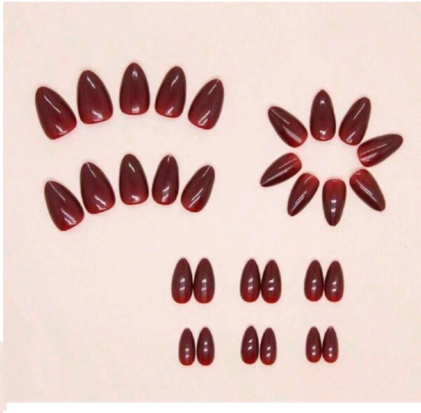 Press-on Nails Ψεύτικα νύχια σετ nail art 24 Τμχ  + 1 κόλλα- Dark Red Κόκκινο - Image 2