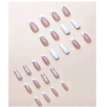 Press-on Nails Ψεύτικα νύχια σετ nail art 24 Τμχ  + 1 κόλλα- French Γαλλικό με σχέδιο snowflake - Image 2
