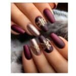 Press-on Nails Ψεύτικα νύχια σετ nail art 24 Τμχ  + 1 κόλλα- Metallic Μπορντό με snowflake