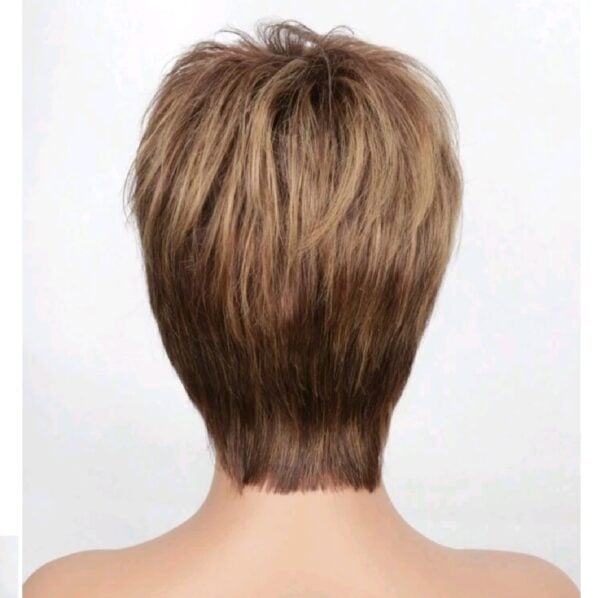 Γυναικεία περούκα σε καστανό ανοιχτό με ανταύγειες χρώμα  συνθετική υψηλής ποιότητας 8 inches - Image 3