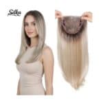 Γυναικείο Topper Τουπέ κορυφής μαλλιών με κλιπ μεγάλης επιφάνειας και διάφανη χωρίστρα 18 inches συνθετική τρίχα Kanekalon- Ξανθό με ανταύγειες και σκούρη ρίζα χρώμα