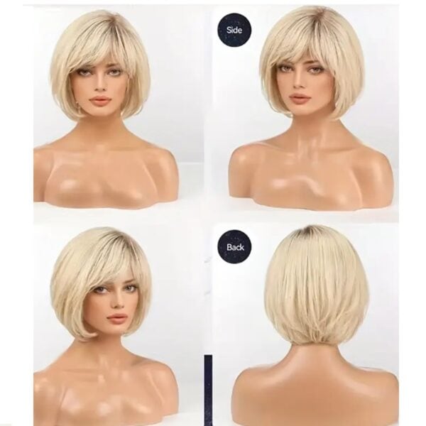 Γυναικεία περούκα σε ξανθό χρώμα με σκούρη ρίζα συνθετική υψηλής ποιότητας 10 inches - Image 3
