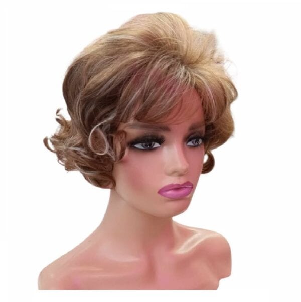 Γυναικεία περούκα σγουρή σε Καστανό ανοιχτό με ανταύγειες χρώμα  συνθετική υψηλής ποιότητας 11 inches - Image 2