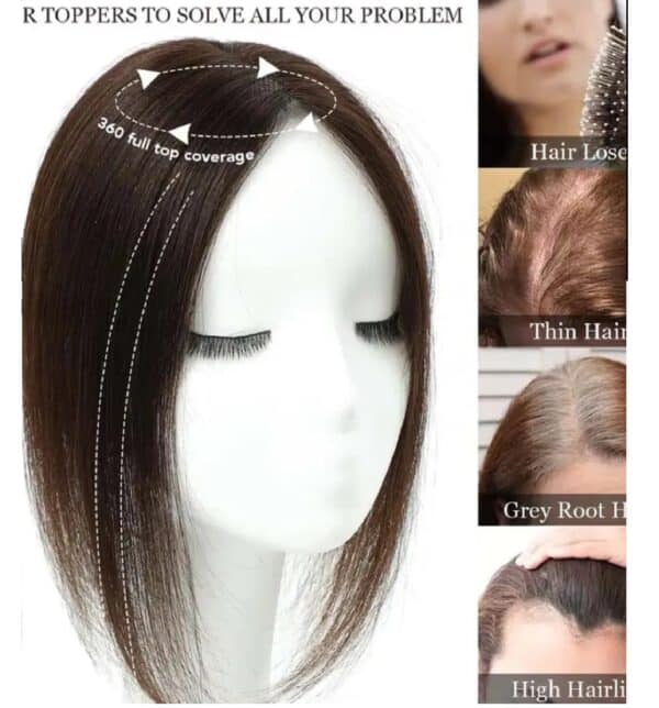 Γυναικείο Topper Τουπέ κορυφής μαλλιών από φυσική τρίχα  - Καστανό σκούρο 10 inches - Image 2
