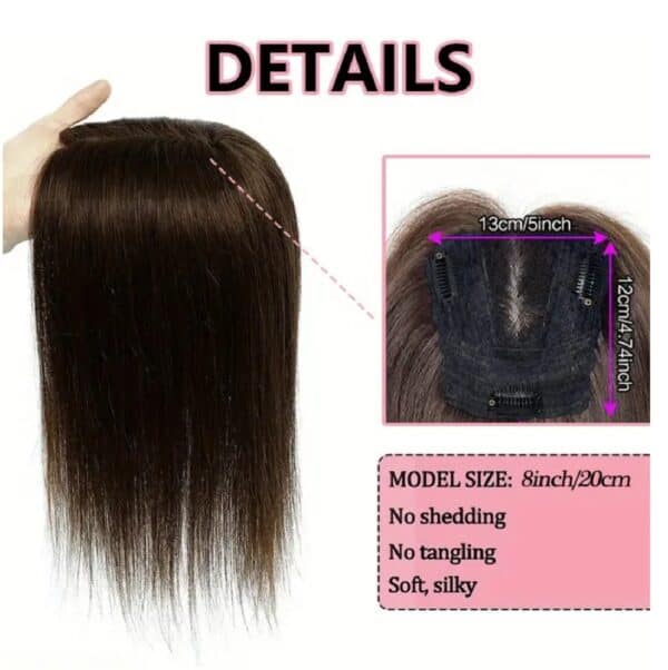 Γυναικείο Topper Τουπέ κορυφής μαλλιών από φυσική τρίχα  - Καστανό σκούρο 10 inches - Image 4