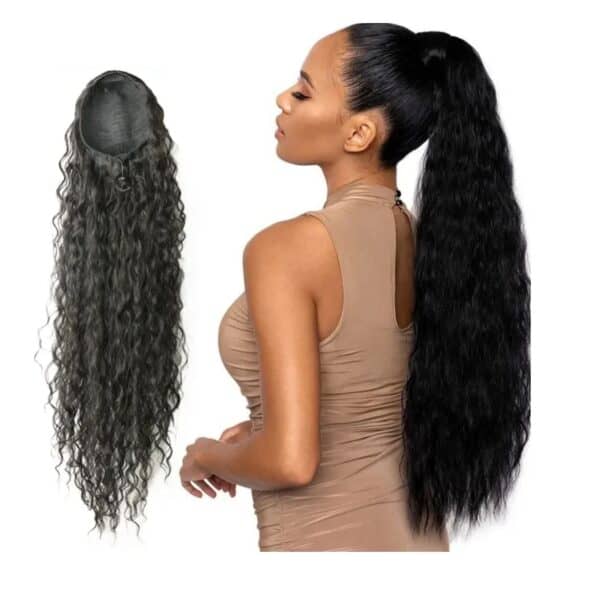 Ποστίς Αλογοουρά  Ponytail συνθετική τρίχα Kanekalon υψηλής ποιότητας με Κλάμερ - Water Wave Μαύρο # 1B 71cm - Image 2