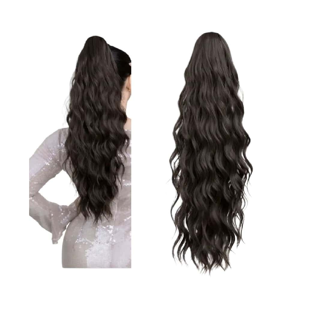 ponytail-dark-brown-wavy-claw-woman-hair-postis Ποστίς Αλογοουρά curly Ponytail συνθετική τρίχα υψηλής ποιότητας με κλάμερ- Καστανό σκούρο Wavy χρώμα 24 inches - Image 1