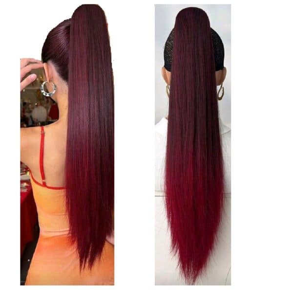 Ποστίς Αλογοουρά Ίσια Ponytail συνθετική τρίχα υψηλής ποιότητας με κλάμερ- Burgundy red 24 inches - Image 2