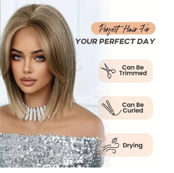 Γυναικεία περούκα ίσια σε Καστανόξανθο με ανταύγειες χρώμα  συνθετική υψηλής ποιότητας 14 inches - Image 3