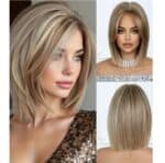 Γυναικεία περούκα ίσια σε Καστανόξανθο με ανταύγειες χρώμα  συνθετική υψηλής ποιότητας 14 inches - Image 2