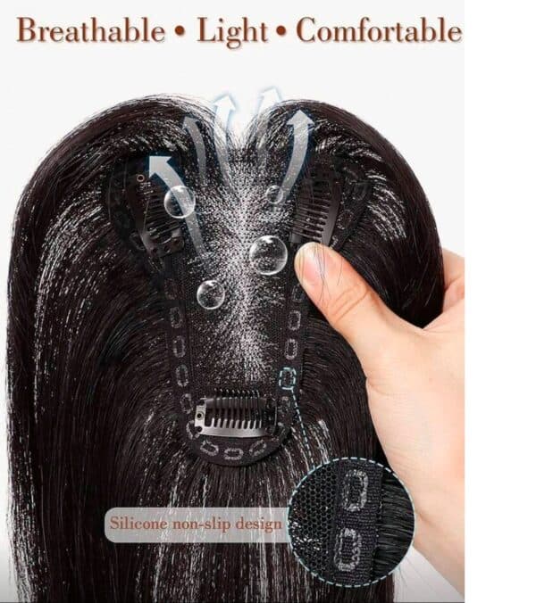 Γυναικείο Topper Τουπέ κορυφής μαλλιών από φυσική τρίχα  - Μαύρο 14 inches - Image 3