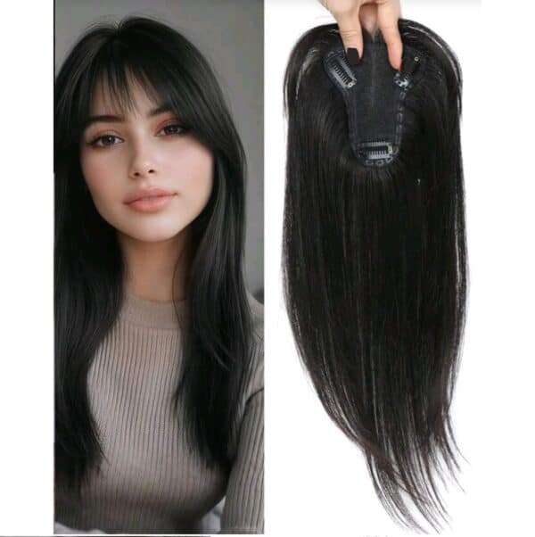 Γυναικείο Topper Τουπέ κορυφής μαλλιών από φυσική τρίχα  - Μαύρο 14 inches - Image 2