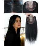 Γυναικείο Topper Τουπέ κορυφής μαλλιών από φυσική τρίχα  - Μαύρο χρώμα 18 inches - Image 2