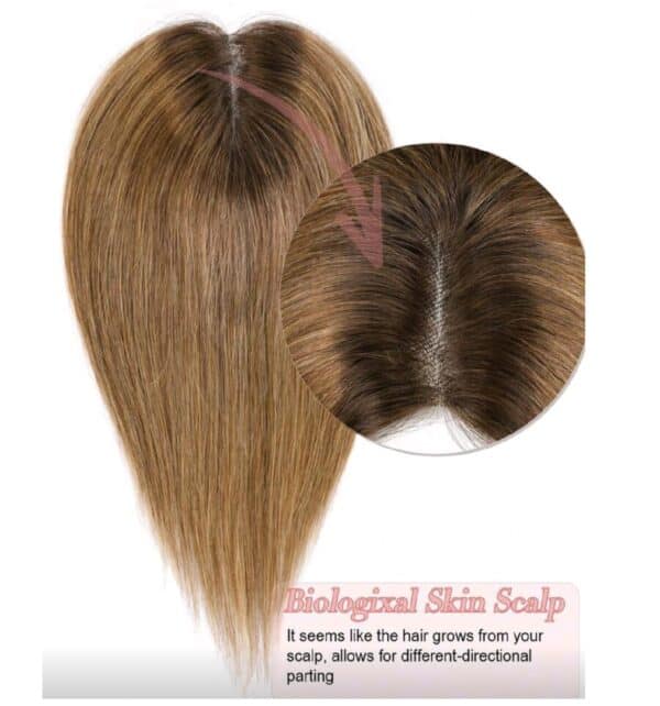 Γυναικείο Topper Τουπέ κορυφής μαλλιών από φυσική τρίχα  - Καστανό με σκούρη ρίζα χρώμα 10 inches - Image 2