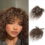 Γυναικείο Topper Τουπέ κορυφής μαλλιών από φυσική τρίχα  - Καστανό άφρο μπούκλα 12 inches - Image 3