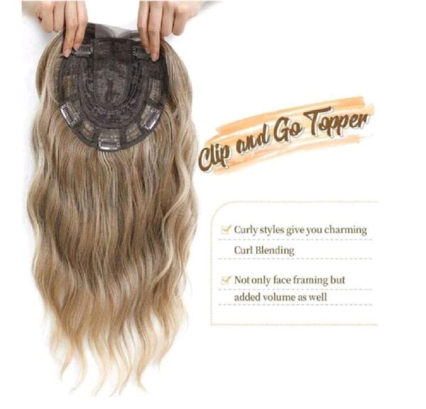 Γυναικείο Topper Τουπέ κορυφής μαλλιών Curly με κλιπ μεγάλης επιφάνειας  lace front (ombre ) 16 inches - Ξανθό με καστανή ρίζα - Image 2