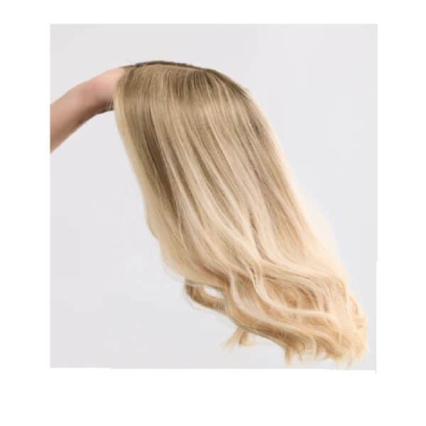 Γυναικείο Topper Τουπέ κορυφής μαλλιών από φυσική τρίχα με διάφανη βάση 15cm*18cm - Ξανθό πέρλα με σκούρη ρίζα 16 inches - Image 2