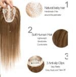 Γυναικείο Topper Τουπέ κορυφής μαλλιών από φυσική τρίχα  - Καστανό ανοιχτό με μελί ανταύγειες 16 inches - Image 3