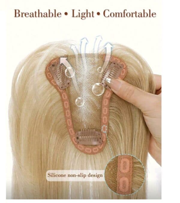 Γυναικείο Topper Τουπέ κορυφής μαλλιών από φυσική τρίχα  - Ξανθό ανοιχτό 10 inches - Image 2